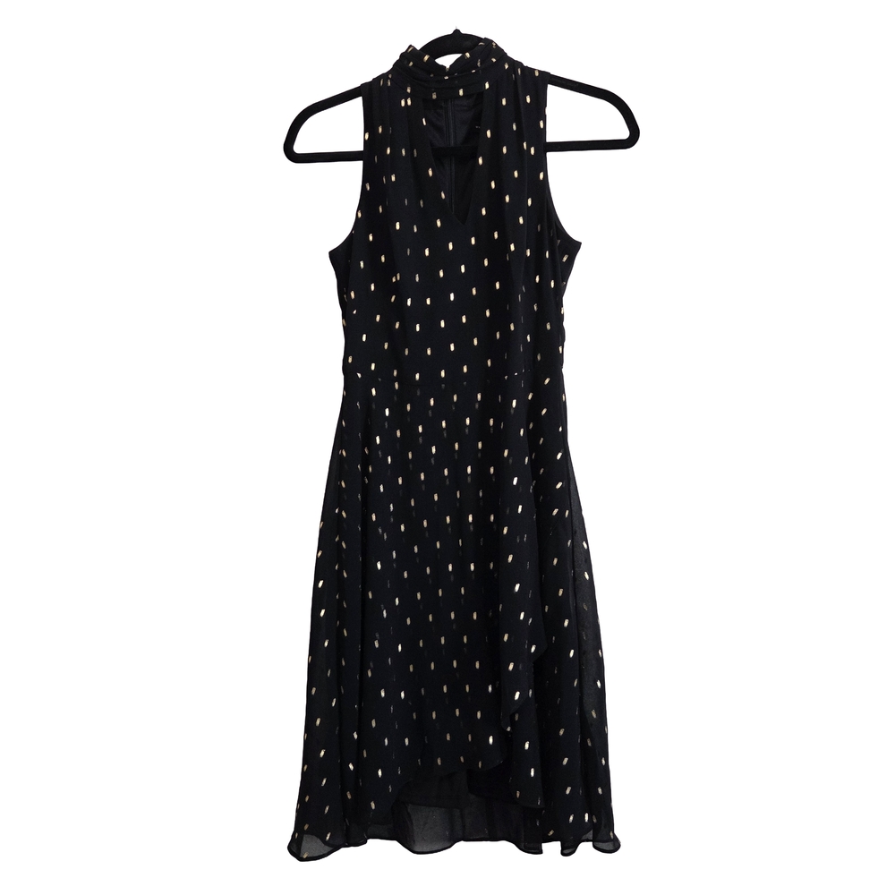 White House Black Market Black and Gold High Low Dress